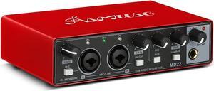 Asmuse USB Audio Interface, 24Bit/196kHz Professional Sound Card, Audio Mixer with XLR/TSR/TS Ports for Guitarist, Vocalist, Podcaster or Producer (Red)