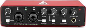 AI-04 2x2 Audio Interface | Premium Mic Pre-Amps | 48V Phantom Power Support | 24-bit/192kHz High Fidelity Recording | XLR/MIC/LINE inputs | Plug and Play-No Drivers | Metal Body | Red