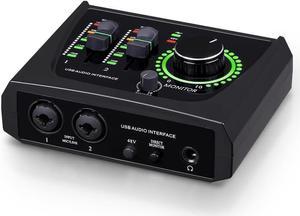 BOMGE mini 2 Channel USB Audio Interface for Recording, Streaming and Podcasting, with XLR/48V Phantom Power,Studio Quality Audio Interface for Guitarist, Vocalist, Podcaster or Producer