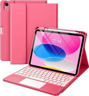 For iPad 10th Generation Case with Keyboard (10.9", 2022), Smart Keyboard Folio Cover with Pencil Holder, Multi-Touch Trackpad, 7 Color Backlit, Detachable Keyboard for iPad 10th Gen (Pink)