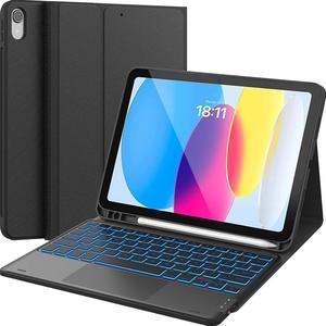 Touchpad iPad 10th Generation Case with Keyboard (10.9", 2022), 7 Color Backlight, Multi-Touch Trackpad, Flip Stand Case with Pencil Holder, 2 Bluetooth Channels for New iPad 10th 2022, Black