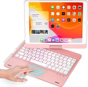 For iPad 9th Generation Case with Keyboard, 360° Rotatable Backlit Keyboard with Pencil Holder for 10.2 inch iPad 9th Gen 2021/ 8th Gen 2020/ 7th Gen 2019 and iPad Air 3 / Pro 10.5" - Rose Gold