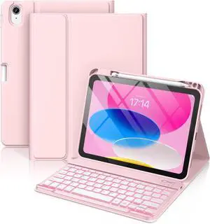 iPad 10th Generation Case with Keyboard 10.9 Inch - 7 Colors Backlit Detachable Folio Wireless Keyboard Cover with Pencil Holder for New iPad 10th Gen 2022 (Light Pink)