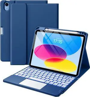 iPad 10th Generation Case with Keyboard (10.9", 2022), Smart Keyboard Folio Cover with Pencil Holder, Multi-Touch Trackpad, 7 Color Backlit, Detachable Keyboard for iPad 10th Gen (Navy Blue)