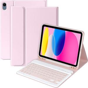 MMK iPad 10th Generation Case with Keyboard 10.9" 2022, iPad Keyboard10th Generation Case for (A2757/A2777/A2696), iPad Case with Detachable Bluetooth Keyboard & Pencil Holder (Pink)