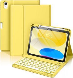 iPad 10th Generation Case with Keyboard 10.9 Inch - 7 Colors Backlit Wireless Detachable Folio Keyboard Cover with Pencil Holder for New iPad 10th Gen 2022 (Yellow)