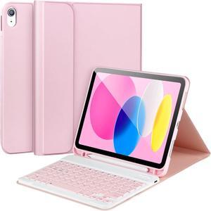 iPad 10th Generation Case with Keyboard,Keyboard Case for iPad 10th Gen 2022 10.9Keyboard for iPad 10th Gen with Pencil Holder,Detachable Bluetooth Keyboard Case for iPad 10.9 2022,Pink