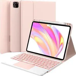 iPad Pro 11 inch Case with Keyboard, Stain Resistant Cover, 7-Color Backlit, Smart Touchpad, 2 Device Connection, for iPad Pro 11 (4th/3rd/2nd/1st Gen), Pink Blush