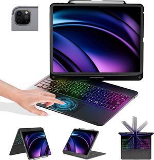 iPad Pro 12.9 inch 6th Generation 2022 Case with Keyboard and Touchpad, Compatible with iPad Pro 12.9-inch 5th Gen 2021/4th Gen 2020/3rd Gen 2018, Rainbow Backlits & Apple Pencil Charging - Black