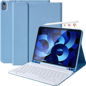 iPad Air 5th/4th Generation Case with Keyboard, Keyboard Case for iPad Air 11-inch (M2) 2024/iPad Pro 11 2018, Detachable Bluetooth Keyboard Tablet Case with Pencil Holder(Sky Blue)