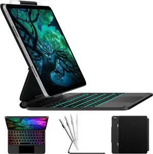 Edge Keyboard Case for 2024 iPad Air 11-inch (M2) & iPad Pro 11 inch (4th/3rd/2nd/1st Gen),Magic Keyboard for Air 5th/4th Gen,Multi-Touch Trackpad, 11 Colors Backlight,Black