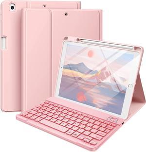 Keyboard Case for iPad 9th Generation /8th Gen/7th Gen 10.2 Inch - Backlit Detachable Wireless Stand Folio Keyboard Cover with Pencil Holder for iPad Pro 10.5" / iPad Air 3rd Gen (Pink)