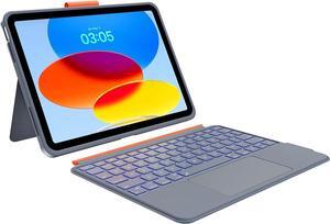 Case with Keyboard Compatible for iPad 10th Generation: Bluetooth Wireless Detachable Magnetic Stand Rechargeable Keyboard with Folio Slim Compact Removable Cover with Trackpad, White Backlit/Grey