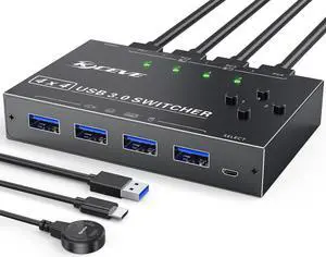 USB 3.0 Switch Selector 4 Port,MLEEDA KVM Switcher 4 Computers Sharing 4 USB Devices,USB Peripheral Switcher for Keyboard Mouse Printer Scanner,with Wired Remote Button and 4 USB 3.0 Cable