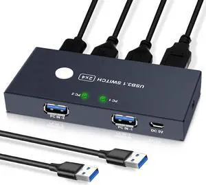 USB3.0 Switcher,USB Switch 2 Computers Share 4 USB3.0 Devices 2 in 4 Out USB Kvm Switch Selector for Mouse Keyboard Printer