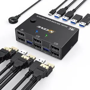 DP KVM Switch 2 Computer 2 Monitors, Two Monitors Displayport USB 3.0 KVM Switch for Two Monitors, Supports 4K @ 60Hz for 2 Computers Share Keyboard, Mouse and Monitor