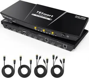 PAP KVM Switch 2 Monitors 2 Computers HDMI 4K@30Hz, Multi-Viewer Dual Monitor KVM Switch Extended Display EDID emulators, Audio&Microphone, Hotkey Switch, PC Keyboard Mouse Switcher Box Cables
