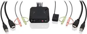 KVM 2-Port USB HDMI Cabled Kit - 4K@60Hz - USB Hub and USB Peripheral Sharing - Xbox / PS4/5 - Windows, Mac and Linux - GCS92HU
