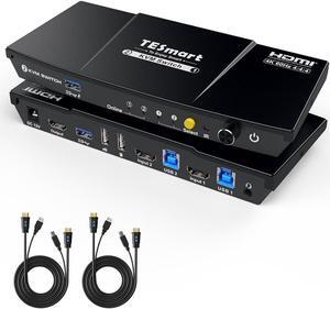 USB 3.0 HDMI KVM Switch 1 Monitor 2 Computers 4K@60Hz, Headset, Audio&Microphone, KVM Switch 2 Port EDID Emulators, L/R Audio, Hotkey Switch, Button Switch with Remote Switch and All Cables