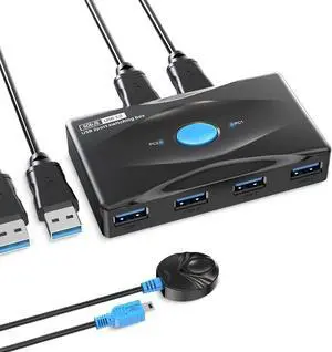 Yinker USB 3.0 Switch Selector for 2 Computers Sharing 4 USB Devices, 5Gbps High-Speed USB KVM Switcher Box for PC Laptop Mouse Keyboard Printer Scanner(Included 2-Pack USB3.0 Cable)