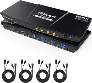 USB 3.0 HDMI KVM Switch 1 Monitor 4 Computers 4K@60Hz, Headset, Audio&Microphone, KVM Switch 4 Port EDID Emulators, L/R Audio, Hotkey Switch, Button Switch with Remote Switch and All Cables