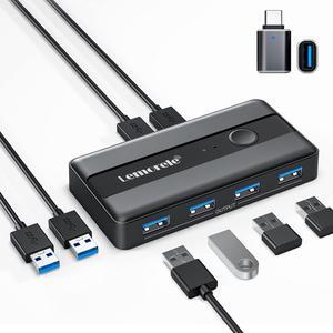 USB 3.0 Switch Selector 2 Computers Sharing 4 USB Devices 4-Port USB Peripheral KVM Switcher Box for PC, Mouse, Keyboard, Printer, Scanner with 2 USB Cables, Compatible Windows/Mac/Linux