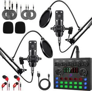 Equipment Bundle For 2, ALPOWL Audio Interface with Cardioid Designer BM800 Mic for Gamer and All-In-One DJ Mixer, perfect for Live Streaming, Singing, YouTube, Gaming