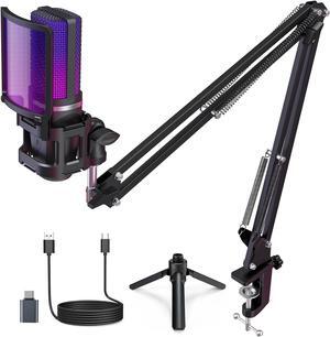 Gaming USB Microphone,Noise Cancellation Condenser mic,RGB Microphone with Mute,Gain,Monitoring,Boom Arm,Pop Filter for Phone,PC,Computer,PS4,PS5,Mac,Streaming,Podcast,Twitch,YouTube,Discord