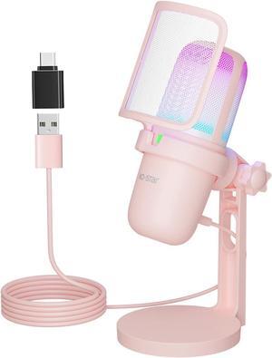 USB Microphone Gaming for PC PinkMini Computer Gaming Mic for PS4/ PS5/ Mac,Streaming Microphone for PC Gaming,Condenser Mic with RGB Streaming,PopFilter,Shock Mount for Recording,Podcasting