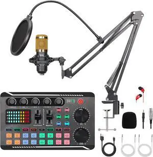 Multipurpose Condenser Microphones,BM-800 Condenser Mic with Live Sound Card Kit,Podcast Equipment ,Bundle with Voice Changer&Mixer Functions for PC Smartphone Studio Recording and Broadcasting