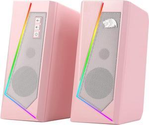 GS520 RGB Desktop Speakers, 2.0 Channel PC Computer Stereo Speaker with 6 Colorful LED Modes, Enhanced Sound and Easy-Access Volume Control, USB Powered w/ 3.5mm Cable, Pink