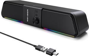 CS20 Computer Speakers - Pc Speakers with Stereo Sound, Flowing LED & Volume Knob - Gaming SoundBar for Laptop Desktop Monitor(USB-Powered & Bluetooth)