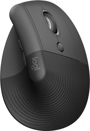 Logi tech Lift Vertical Ergonomic Mouse, Wireless, Bluetooth or Logi Bolt USB receiver, Quiet clicks, 4 buttons, compatible with Windows/macOS/iPadOS, Laptop, PC - Graphite