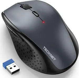 Wireless Mouse 2.4G USB Computer Mouse with 6-Level Adjustable 4800 DPI Silent Quiet Click30 Months Battery Ergonomic Grips 6 Buttons Portable for PC Chromebook Mac - Grey
