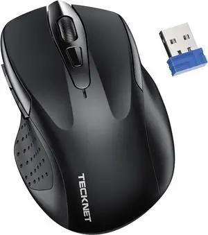 TECKNET Wireless Mouse, 2.4G Ergonomic Optical Mouse, Computer Mouse for USB-A Laptop, PC, Computer, Chromebook, Notebook, 6 Buttons, 24 Months Battery Life - Black