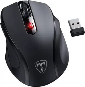 Wireless Mouse D-09 Computer Mouse USB Cordless Mice for Laptop Ergo Grips Lightspeed 5-Level 2400 DPI 16 Months Battery Portable for PC Mac Chromebook (Black)