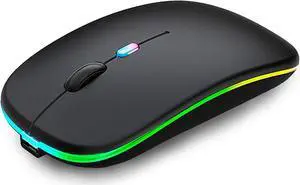 Wireless Bluetooth Mouse,LED Rechargeable Silent Slim Laptop Mouse,Portable(BT5.2/3.0 and USB Receiver) Dual Mode Computer Mouse for Laptop,ipad Tablet,Apple Desktop,Mac.(Black)