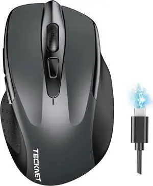 Wireless Mouse (BT5.0/3.0 & 2.4G) Rechargeable 4800 DPI Silent USB A & Bluetooth Mouse 6 Buttons Wide Compatibility - Grey
