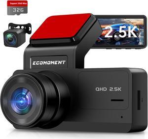 Dash Cam Front and Rear: 2.5K+1080P Dual Dash Camera for Cars, Ecomoment S70 Car Camer with 3.16" IPS Screen, 170° Wide Angle, Night Vision, G-Sensor, 24H Parking Monitor, 32GB SD Card Included