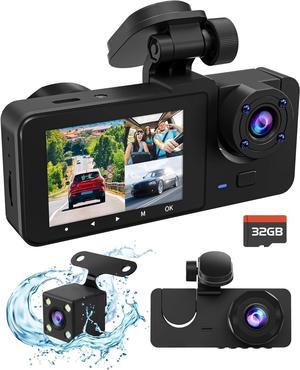 Dash Cam Front and Rear Inside, 4K Full UHD Dash Camera for Cars, 3 Channel Car Camera Built-in 32GB Card, WDR, G-Sensor, Loop Recording,2.0' IPS HD Screen,Accident Lock, 24H Parking Monitor