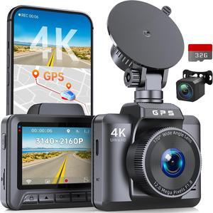 Dash Cam Front and Rear, Ecomoment 4K+1080P Dual Dash Camera for Cars, Built-in WiFi GPS Dashboard Camera, 2.4" IPS Screen Dashcam, 170° Wide, Night Vision, WDR, G-Sensor, 32GB SD Card Included