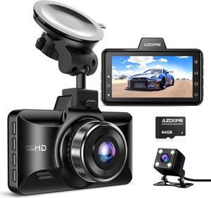 Dual Dash Cam Front and Rear, 3 inch 2.5D IPS Screen Free 64GB Card Car Driving Recorder, 1080P FHD Dashboard Camera, Waterproof Backup Camera Night Vision, Park Monitor, G-Sensor, for Car Taxi