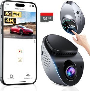 Dash Cam 4K with Touch Screen, Built-in 5G WiFi, Free 64GB SD Card, Dash Camera for Cars with App, Car Camera, Dashcams for Cars, 24 Hours Parking Monitor, Night Vision, Loop Recording