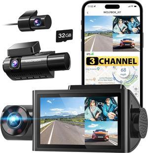 i07 3 Channel Dash Cam Built-in WiFi GPS, 4K+1080P Dash Camera Front and Inside, 1440P+1080P+1080P Triple Car Camera with 3" LCD Screen, 32GB Card Included, IR Night Vision, 24H Parking Mode