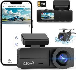 4K Dash Cam Front and Rear, WiFi Dash Cam with 64GB Card, 4K+1080P Dash Camera for Cars, Wireless WiFi Car Camera with App Control, 1.47" Screen DashCam with 24H Parking Monitor,G-Sensor