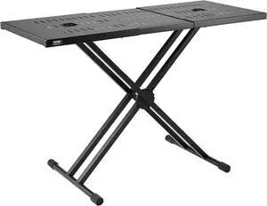 DJ Table Stand, (32"-43") x 18" Portable DJ Laptop and Controller Stand, Lightweight DJ Desk DJ Booth Adjustable Height DJ Stand, Foldable Double-X Keyboard Stand & Tabletop, Audio Mixer Stand