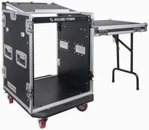Heavy-Duty 1/2" (12mm) Plywood 14U PA DJ Rack/Road ATA Case with 11U Slant Mixer Top, 20 Rackable Depth, DJ Work Table and Casters, 14 Space Size, Pro Tour Grade (STMR-14UWT)