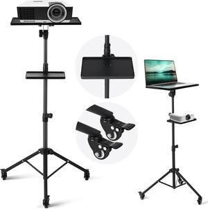 2 Shelves Projector Stand Tripod with Wheels Mouse Tray Laptop Tripod Adjustable Height 22" to 51" Portable Rolling Laptop Floor Stand for Stage Office Sheet Music DJ