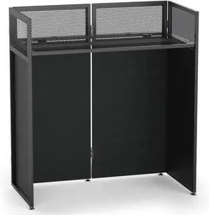 Foldable DJ Booth for Quick, Tool-Free Assembly, DJ Table with White & Black Scrims, Metal Frame DJ Facade, DJ Stand with Cable Hole, Anti-Slip Foot Pad and Carry Bag, for Parties & Events