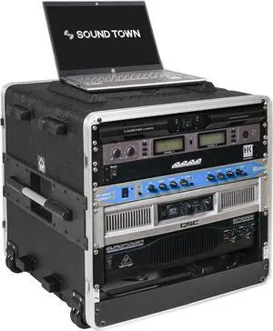 Lightweight 10U PA DJ Rack/Road Case with 9U Rack Space, ABS Construction, 19 Depth, Retractable Handle, Wheels and Heavy-Duty Latches (STRC-A10UT)